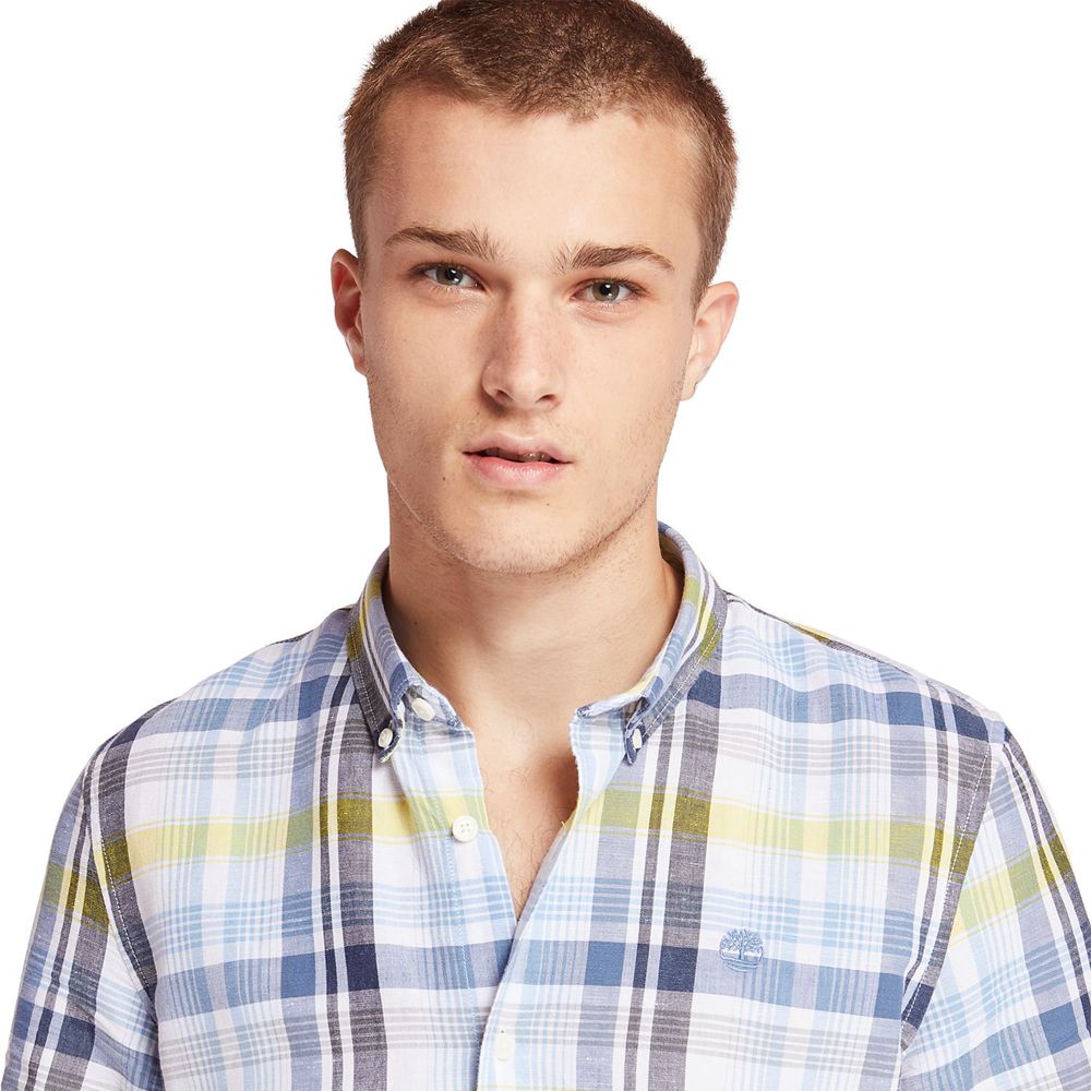 Camisa Timberland Hombre Mill River Slim Fit Madras Azules - Chile HPS-602458